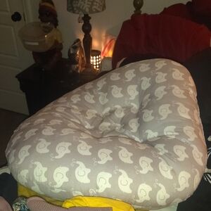 Boppy Gray and White Baby Pillow with Elephant Print